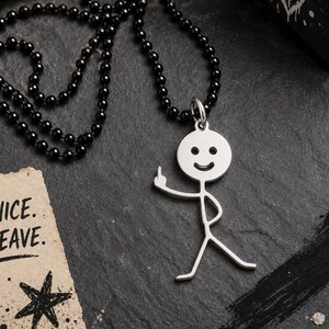Freche Edelstahl Kette Strichmännchen Mittelfinger Humor Statement Schmuck Fuck you