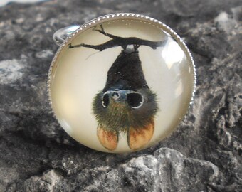 Fledermaus, Igel oder Schwein verschiedene Cabochon Rund Ring 28 mm Glas versilbert , One Size,