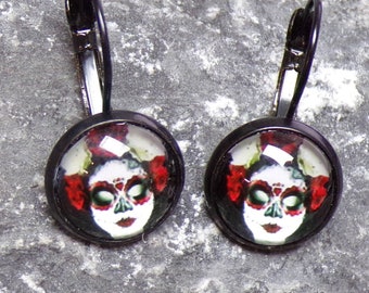 la muerte Skull  Ohrringe Cabochon Ohrhänger schwarz