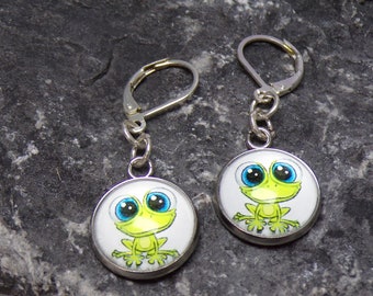 Frosch Ohrringe Cabochon Ohrhänger Edelstahl 925