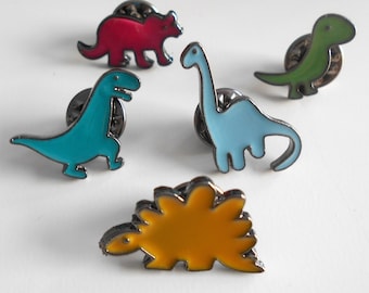 Dinosaurier SET 5 Stück  Brosche Pin Anstecker, Metall, emailliert, Dino