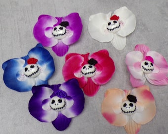 Haarklammer  Skull Totenkopf Blume , Orchidee,  Haarspange, verschiedene Farben, Haarschmuck ,Haarclips