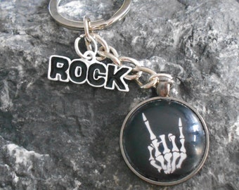 Heavy Metal Rock , Statement Cabochon Schlüsselanhänger, punk, Skeleton