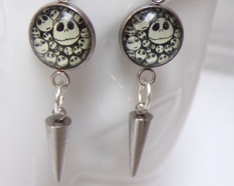 Spitzen  Kegel  Ohrringe punk gothic Steampunk,  925 Edelstahl Skull jack