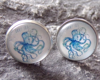 Octopus Krake Cabochon Ohrstecker 16 mm Ohrhänger 925  silber maritim edelstahl