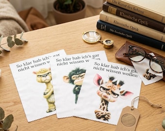 Brillenputztuch lustig „So klar hab ich’s gar nicht wissen wollen“ Mikrofasertuch mit Spruch Giraffe Affe Lama Geschenk