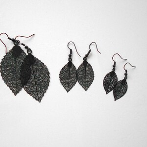 Schwarze filigrane Blätter, Blatt, Ohrringe schwarze Haken, oder 925 geschlossene Ohrhänger, Edelstahl, 3 verschiedene Größen Bild 8