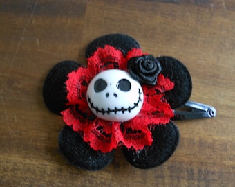 Haarklammer  Skull Totenkopf Blume  Haarspange, schwarz,rot, Halloween