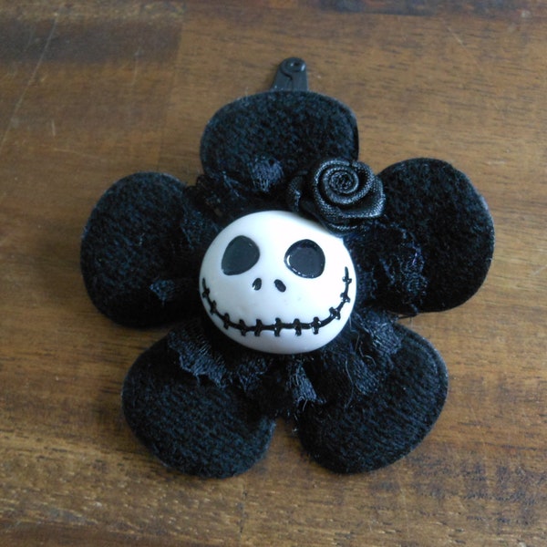 Haarklammer  Skull Totenkopf Blume  Haarspange, schwarz, Halloween, haarschmuck ,Haarclips
