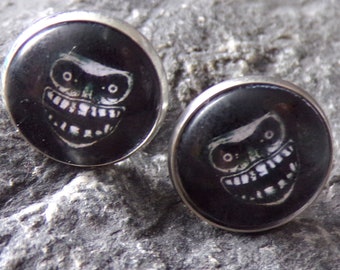 Monster Skull Cabochon Ohrstecker 16 mm Ohrhänger 925  silber punk  edelstahl