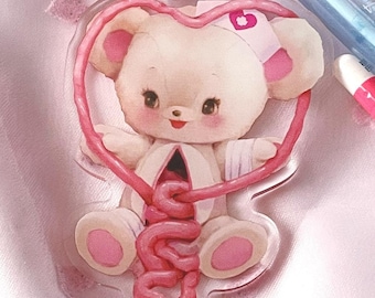 Creepy Cute Guts Bear Keychain | Yamikawaii Gore Art on Acrylic Charm Accessory