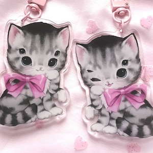 Creepy Cute Keychain Spider Cat | Retro Kitsch Weird Kawaii Oddity Art on Acrylic Charm Accessory