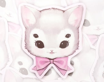 Creepy Kitten Sticker | Strange Cute Art on Waterproof Vinyl