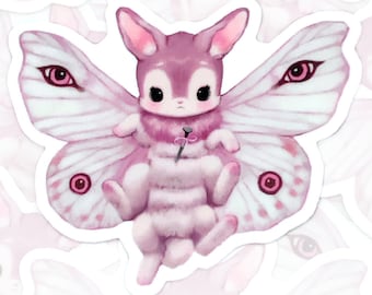 Creepy Cute Sticker Moth Rabbit | Kitsch Quirky Bunny Art on Waterproof Vinyl