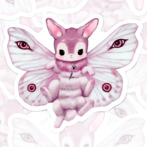 Creepy Cute Sticker Moth Rabbit | Kitsch Bunny Art on Waterproof Vinyl