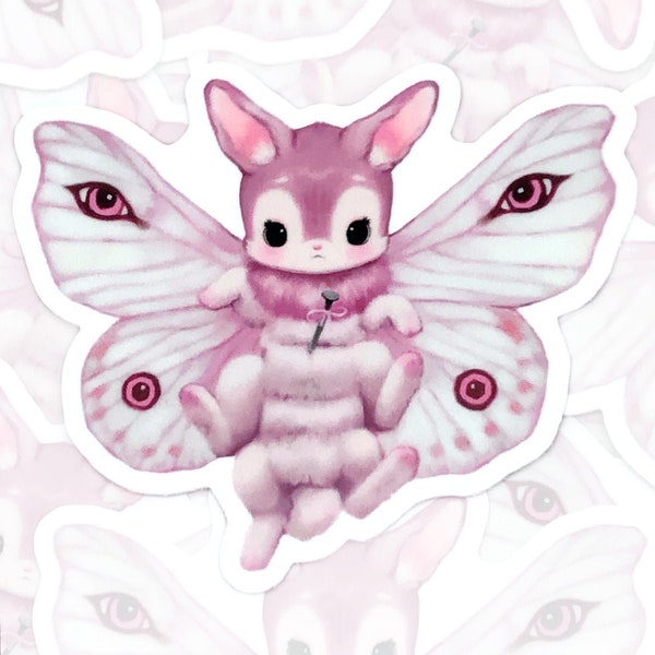Creepy Cute Sticker Moth Rabbit | Kitsch Bunny Art on Waterproof Vinyl