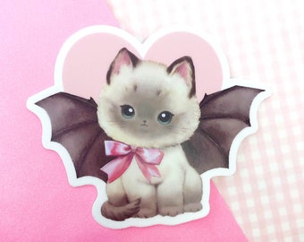 Bat Kitten Sticker | Creepy Cute Kawaii Weird Cat Art on Waterproof Vinyl