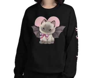 Bat Cat Cute as Hell Unisex Black Sweatshirt