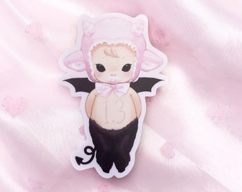 Kewpie Cursed Child Sticker | Creepy Cute Goth Art on Waterproof Vinyl