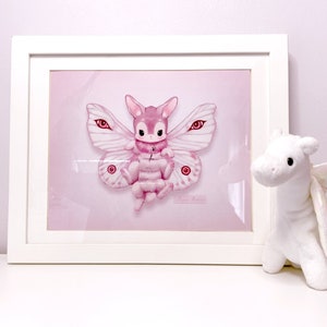 Creepy Cute Moth Rabbit Print | Gothic Kitsch Bunny Art as Quirky KawaiiRoom Decor Poster
