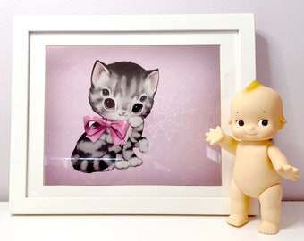 Creepy Cute Spider Kitten Print | Retro Spooky Kitsch Cat Art as Quirky Home Decor Poster