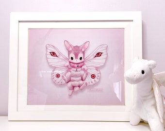 Creepy Cute Moth Rabbit Print | Gothic Kitsch Bunny Art as Quirky KawaiiRoom Decor Poster