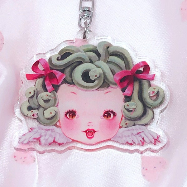 Baby Medusa Keychain | Creepy Cute Greek Mythology Art on Acrylic Charm Accessory