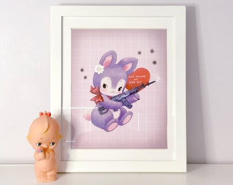 Creepy Cute Print Gun Bunny / Cute and Badass FAFO Wall Art Póster