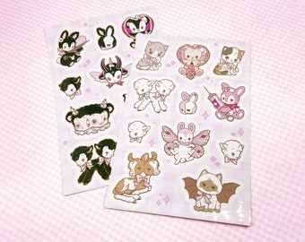 Creepy Cute Stickers | Pink and Black Animals on Gloss Vinyl Sheets | Strange Sweeties