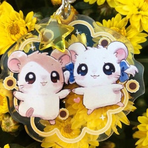 Hamigos! Hamtaro & Bijou Keychain | Cute and Colorful Cartoon Acrylic Charm Accessory