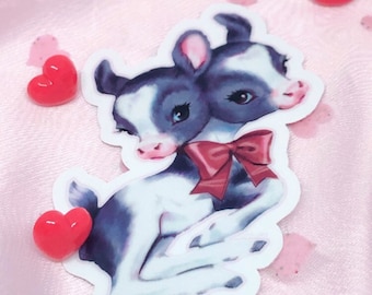 Two Headed Calf Sticker | Creepy Cute Mutant Cow Oddity Art on Waterproof Vinyl