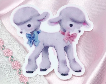 Lamb Twins Sticker | Creepy Cute Weird Oddity Art on Waterproof Vinyl