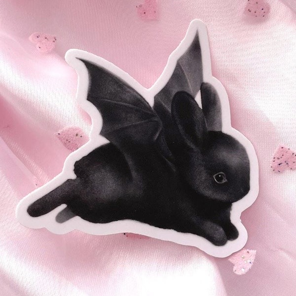 Pegatina de murciélago conejito / Arte de conejo gótico, espeluznante, lindo, kawaii, extraño y caprichoso en vinilo impermeable