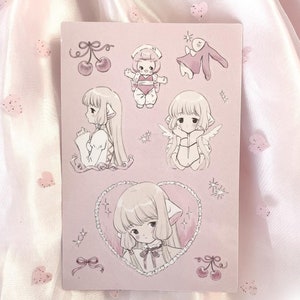 Chobits Chii Sticker Sheet | Anime Retro Kitsch Kawaii Soft Fanart as Vinyl Sticker Sheet