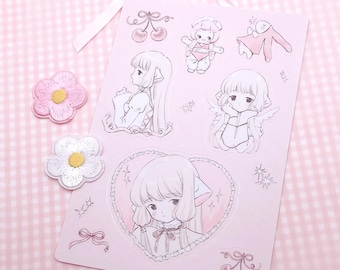 Chobits Chii Sticker Sheet | Anime Retro Kitsch Kawaii Soft Fanart as Vinyl Sticker Sheet