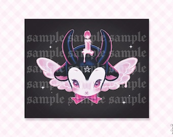 Creepy Cute Print Baby Baphomet | Kawaii Gothic Occult Art as Quirky Home Wall Art Poster