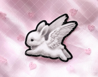 Angel Wing Rabbit Sticker | Creepy Cute Kawaii Bunny Art on Waterproof Vinyl