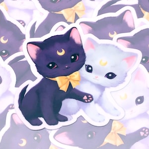 Luna and Artemis Sticker | Retro Cute Magical Moon Familiars Cats Illustration on Waterproof Vinyl LAST CHANCE