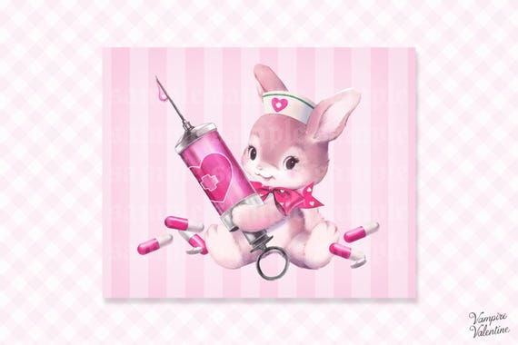 Nurse Bunny Print | Cute Vintage Kitsch Gloss Poster 8x10