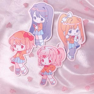 DDLC Literature Club Anime Stickers | Cute Colorful Visual Novel Fan Art on Vinyl Club (Set of 4)