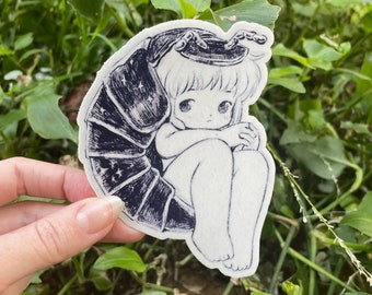 Bug dans une boule Sticker | Isopod girl effrayant mignon art sur vinyle imperméable à l'eau