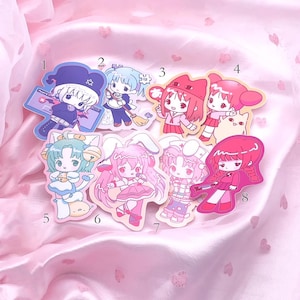 Naklejki z dziewczynami z anime w stylu retro | Kolorowa sztuka internetowa na winylu zdjęcie 1