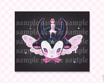 Creepy Cute Print Baby Baphomet | Kawaii Gothic Occult Art as Quirky Home Wall Art Poster