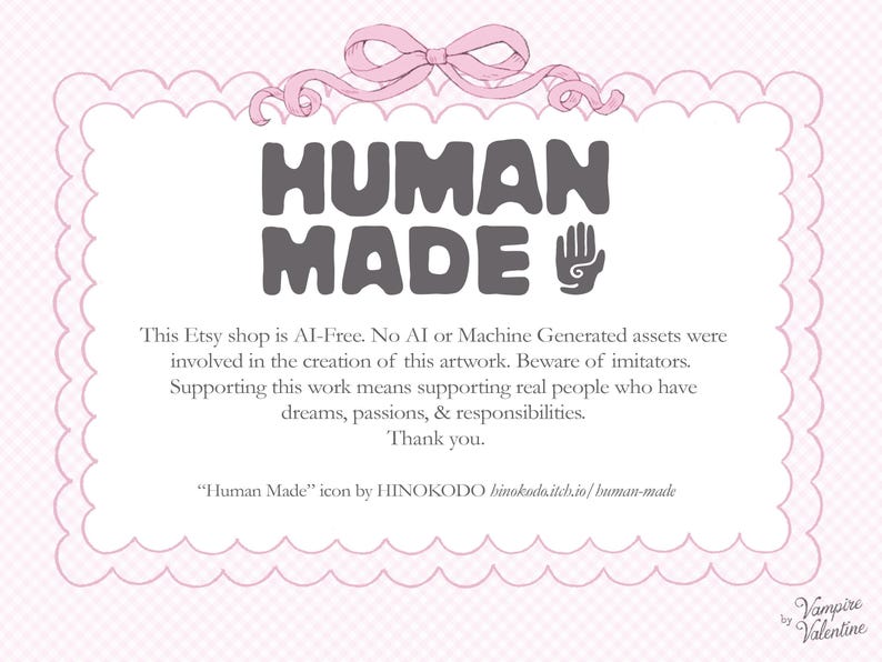 The image is a pink and white frame with the text "HUMAN MADE" prominently displayed.