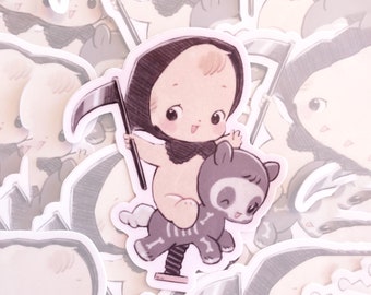 Reaper Baby Sticker / Creepy Cute Goth Kewpie Art en vinilo impermeable