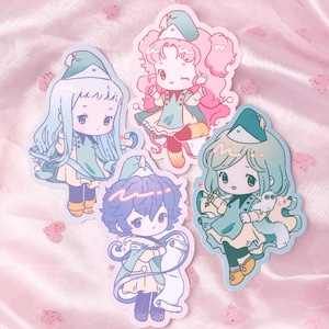 Witch Hat Apprentices Anime Stickers | Cute Colorful Anime Fan Art on Gloss Vinyl Set of Four (4)