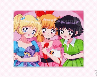 Power Girls Print | 90s Retro Anime Cartoon Art as Wall Art Poster LAST CHANCE