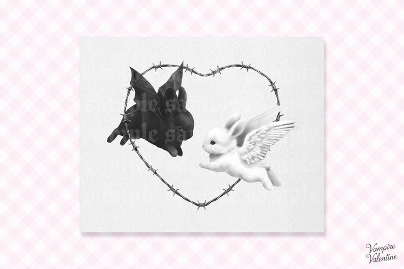 Angel & Devil Bunnies | Rabbit Art as Quirky Wall Decor Poster - Etsy