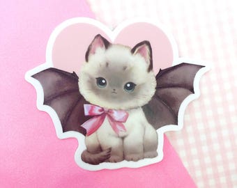 Bat Kitten Sticker | Creepy Cute Kawaii Weird Cat Art on Waterproof Vinyl