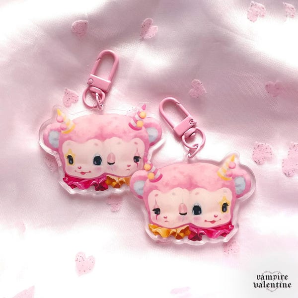 Clown Bear Keychain | Creepy Cute Circus Sideshow Art as Acrylic Charm Accessory